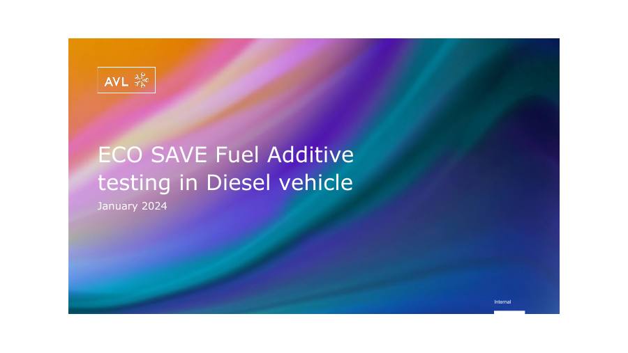 AVL report cover: ECO SAVE Fuel Additive testing in Diesel vehicle