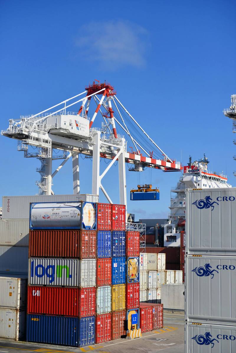 Containers and cranes at a port