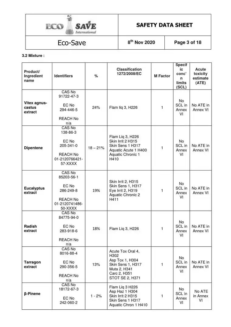 EU safety data sheet, page 3