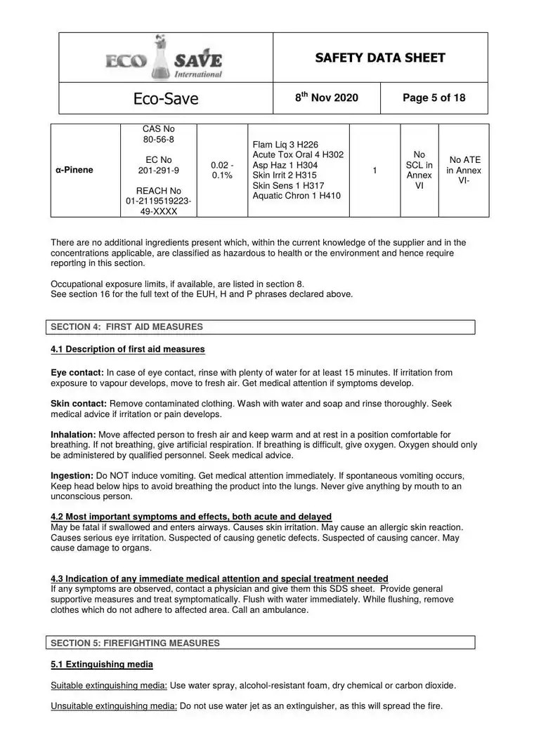 EU safety data sheet, page 5