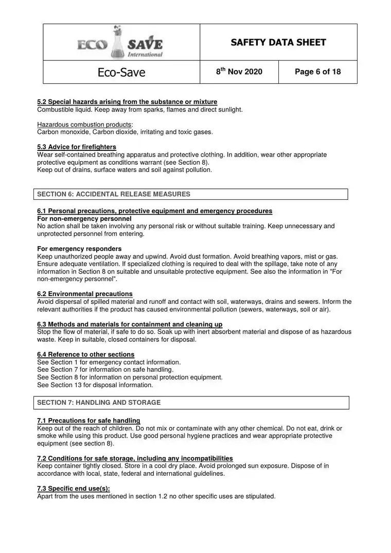 EU safety data sheet, page 6