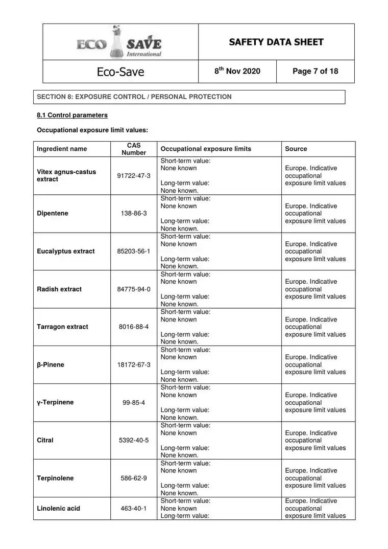 EU safety data sheet, page 7