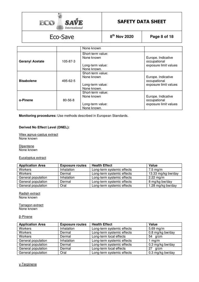EU safety data sheet, page 8