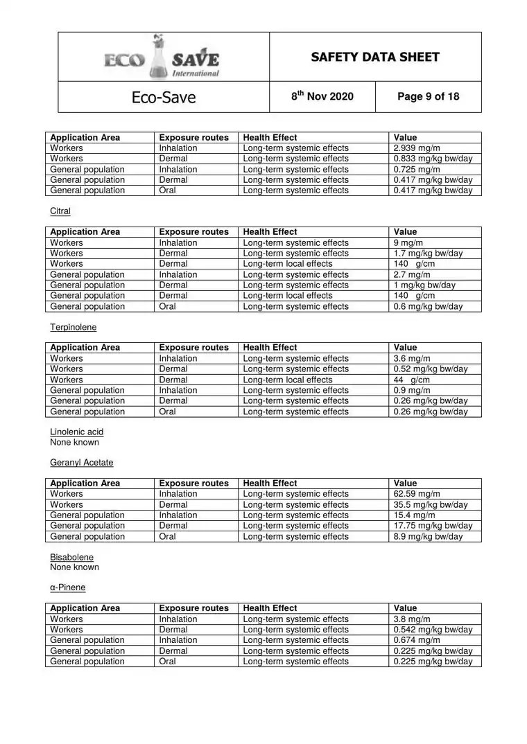 EU safety data sheet, page 9