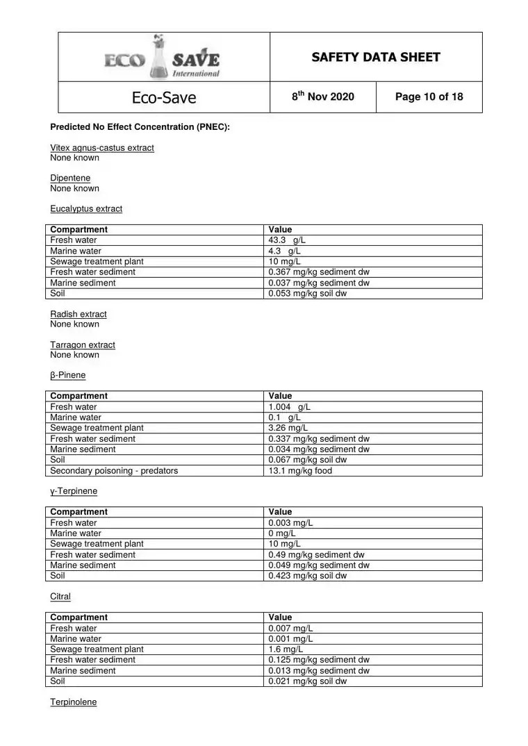 EU safety data sheet, page 10
