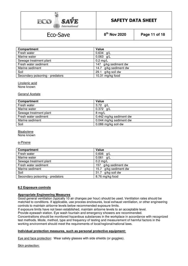 EU safety data sheet, page 11