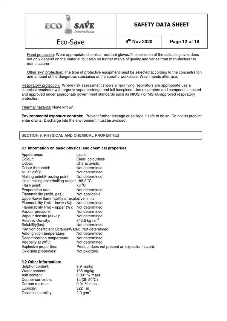 EU safety data sheet, page 12