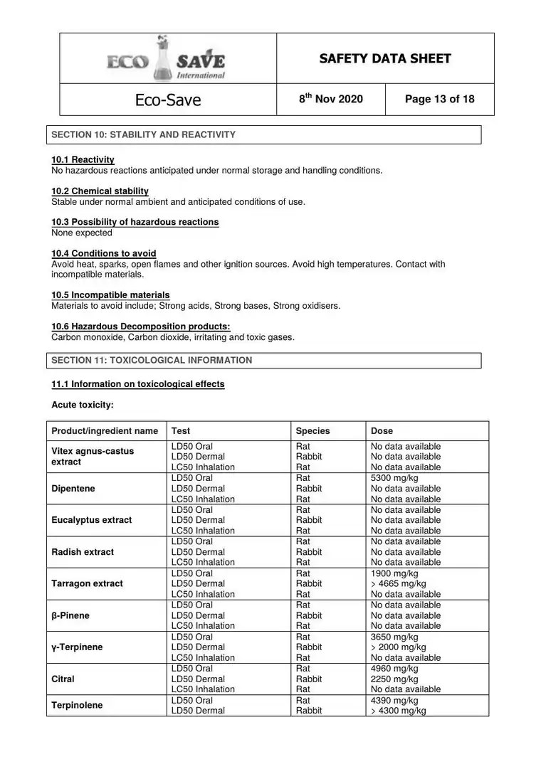 EU safety data sheet, page 13