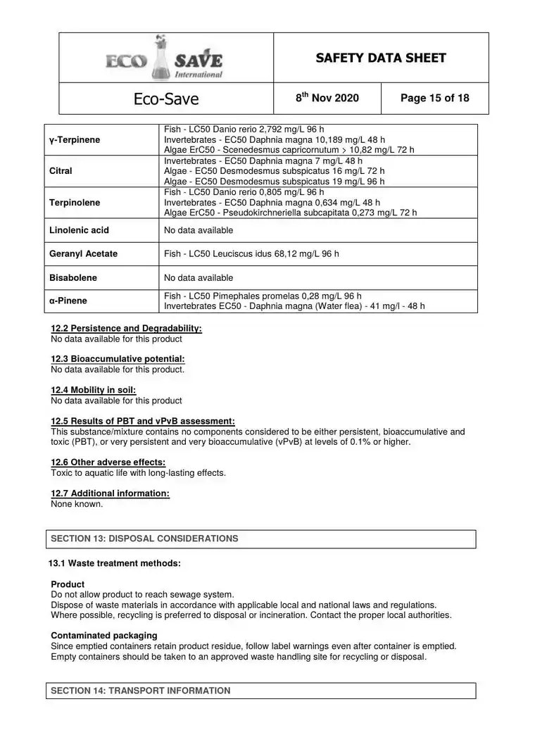 EU safety data sheet, page 15