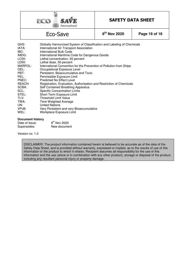 EU safety data sheet, page 18