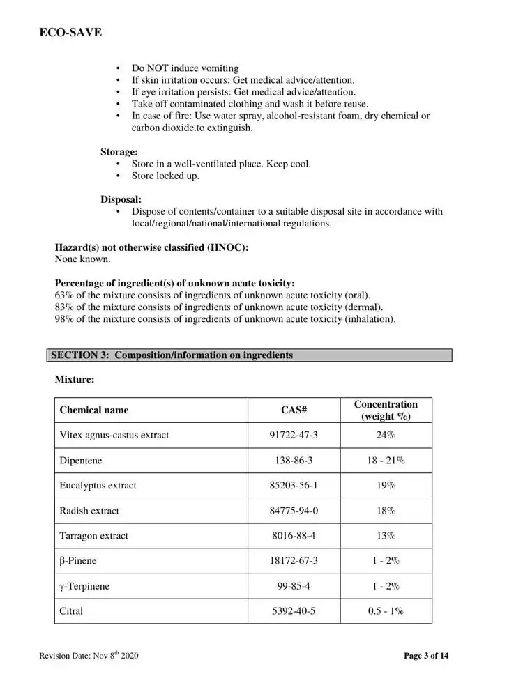 US safety data sheet, page 3