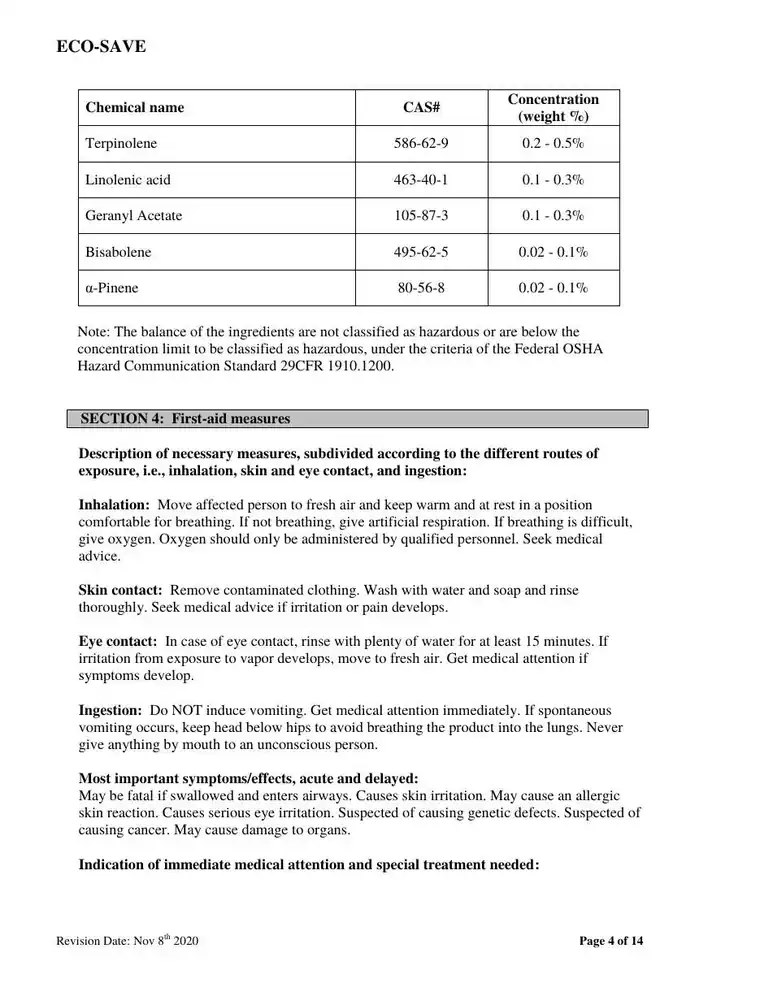 US safety data sheet, page 4