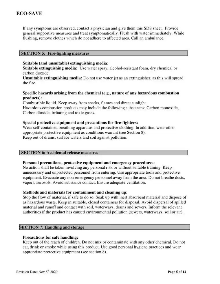 US safety data sheet, page 5