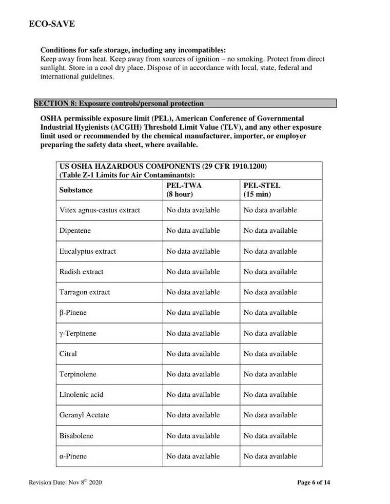 US safety data sheet, page 6