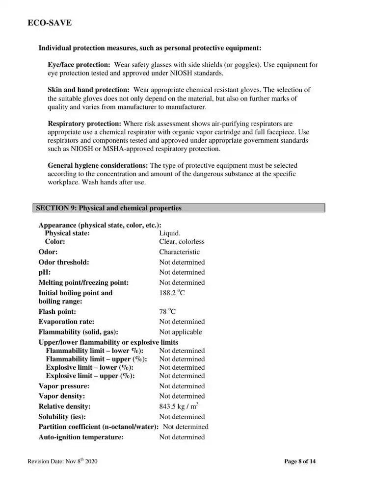 US safety data sheet, page 8