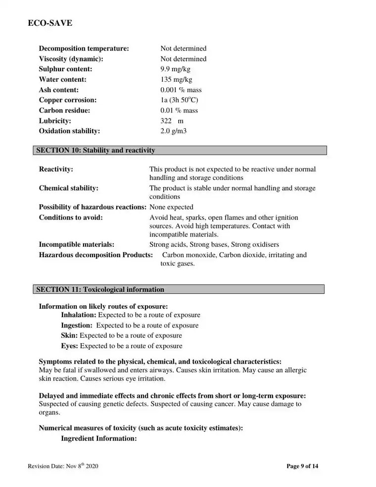 US safety data sheet, page 9