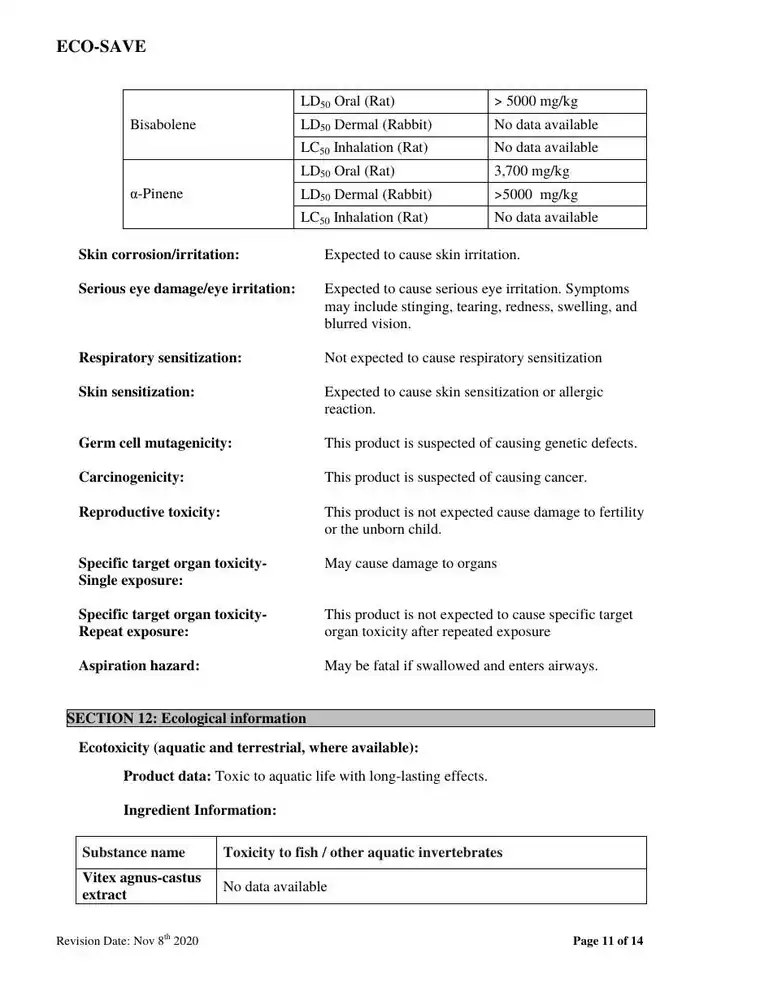 US safety data sheet, page 11